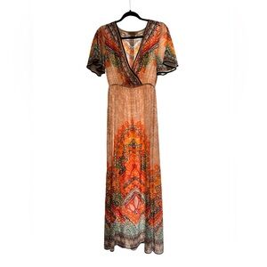 Flying Tomato Beige Aztec Floral Maxi Dress, size S